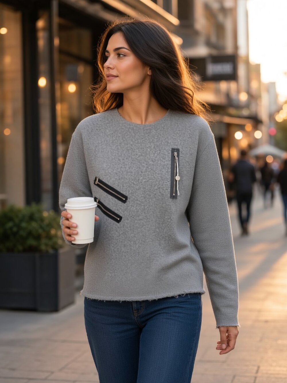 A Mood Women Gray Cotton Crew Sweatshirt Italy Casual Long Sleeve Pullover US XL